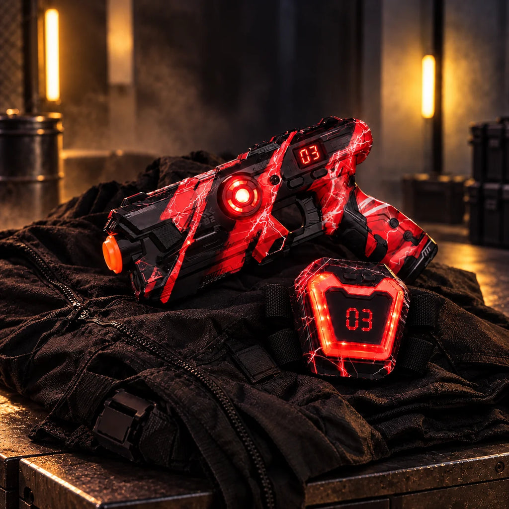 Laser Tag Set for Kids – 4 Infrared Blasters & 4 Vests with LED Score Display, Indoor & Outdoor Battle Game