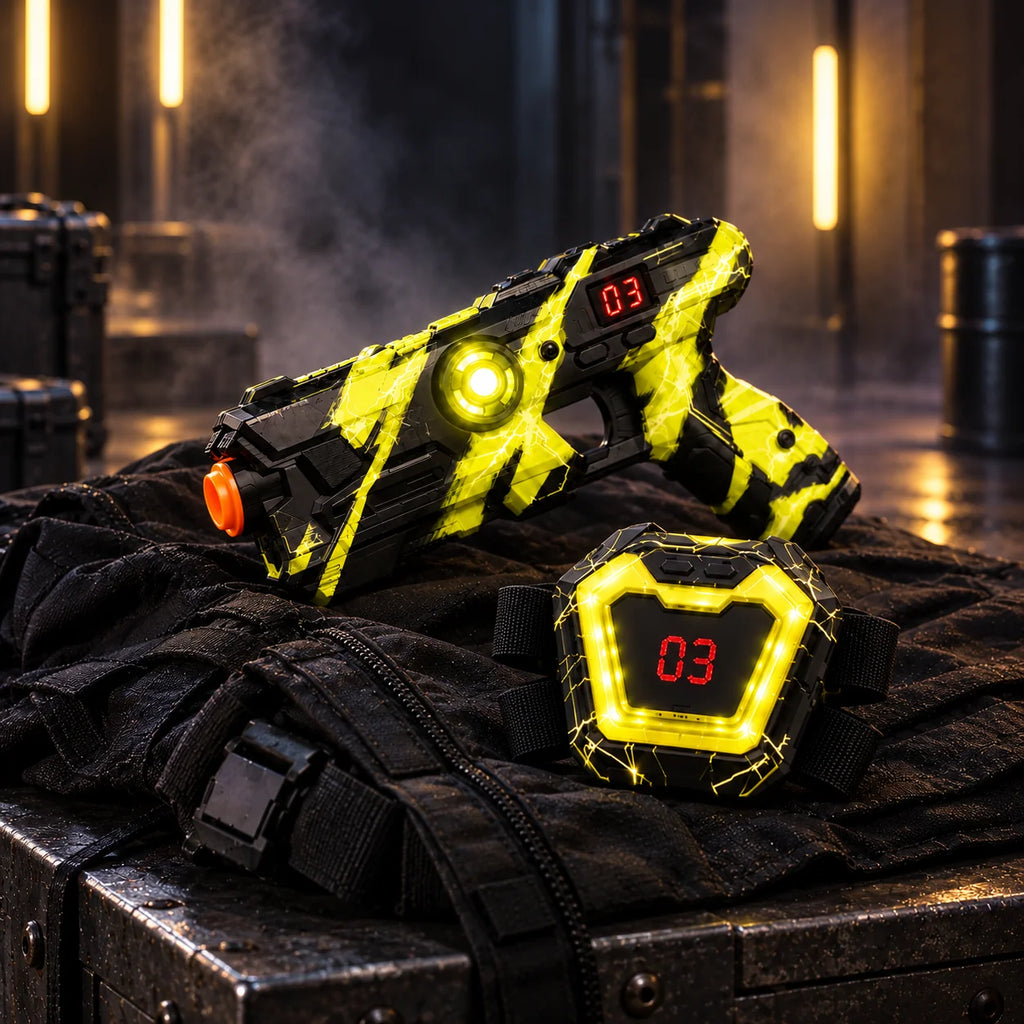 Laser Tag Set for Kids – 4 Infrared Blasters & 4 Vests with LED Score Display, Indoor & Outdoor Battle Game
