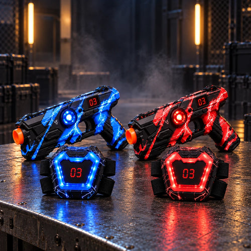 Laser Tag Set for Kids – 4 Infrared Blasters & 4 Vests with LED Score Display, Indoor & Outdoor Battle Game