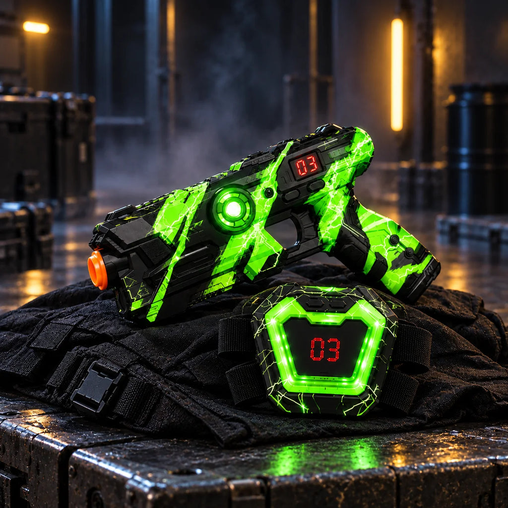 Laser Tag Set for Kids – 4 Infrared Blasters & 4 Vests with LED Score Display, Indoor & Outdoor Battle Game